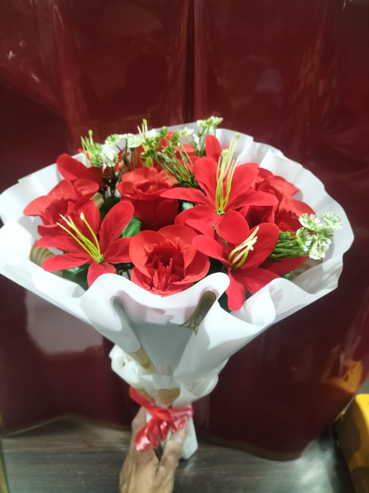 Vibrant Red Artificial Flower Bouquet - Image 1